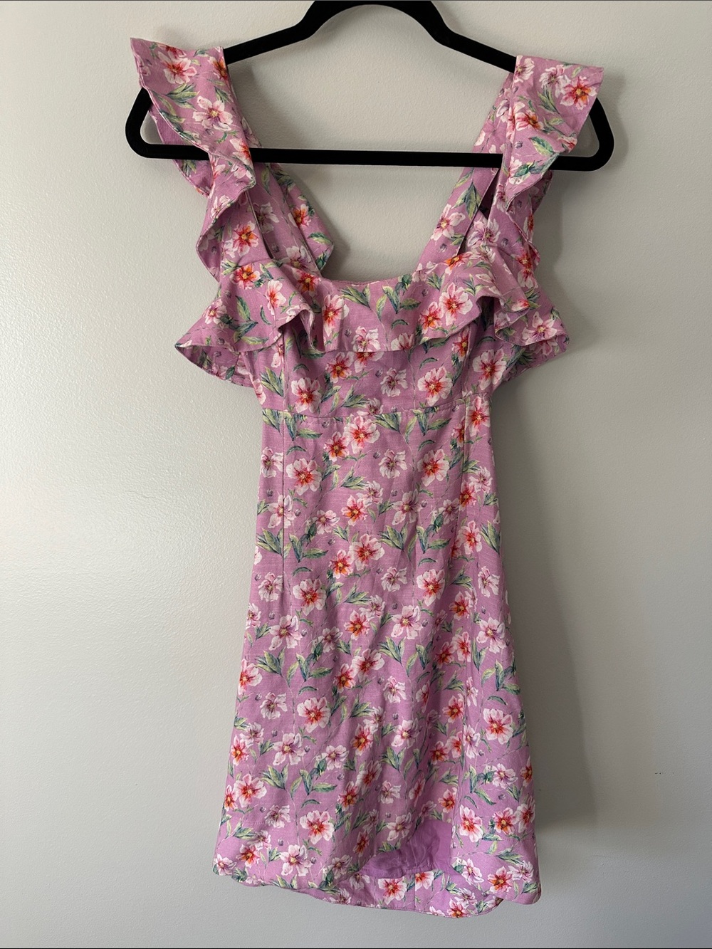 Floral Ruffle Mini Dress in Lavender Pink